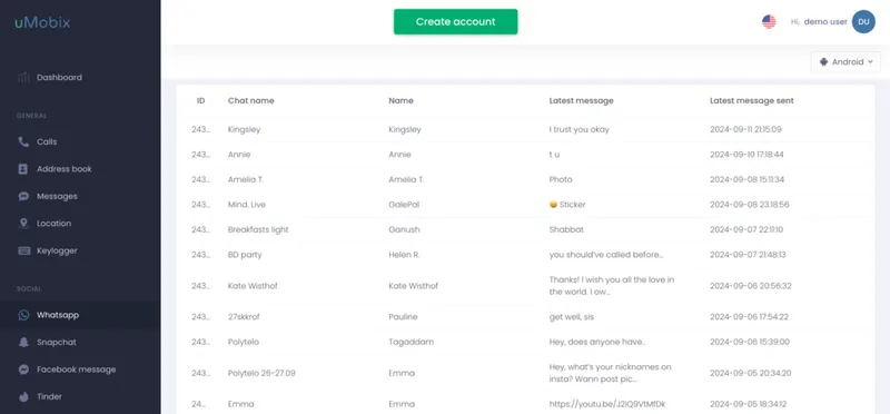 Demo-App-Version des WhatsApp-Trackers von uMobix Demo-App-Version des WhatsApp-Trackers von uMobix