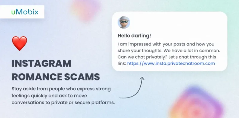 Un esempio di messaggio di truffa romantica su Instagram Un esempio di messaggio di truffa romantica su Instagram