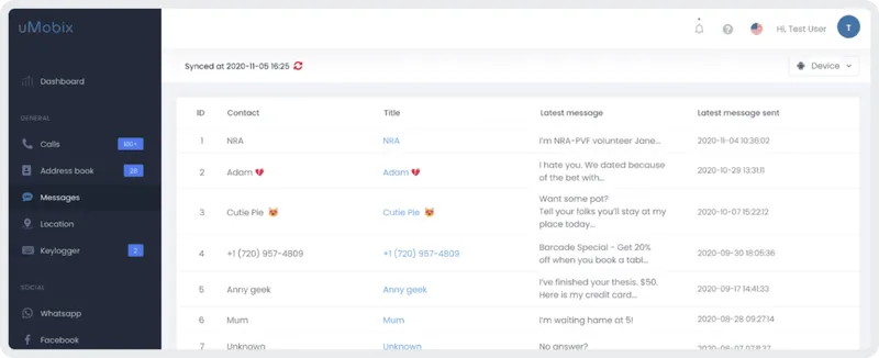 Captura de pantalla de uMobix Text Message Tracker