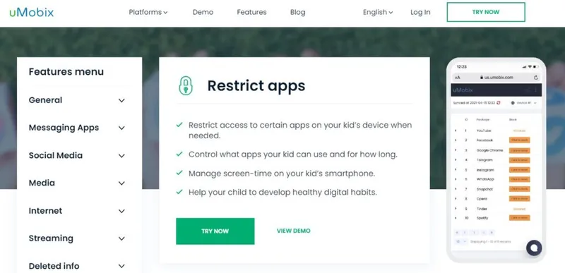 Restrict apps with uMobix Restrict apps with uMobix
