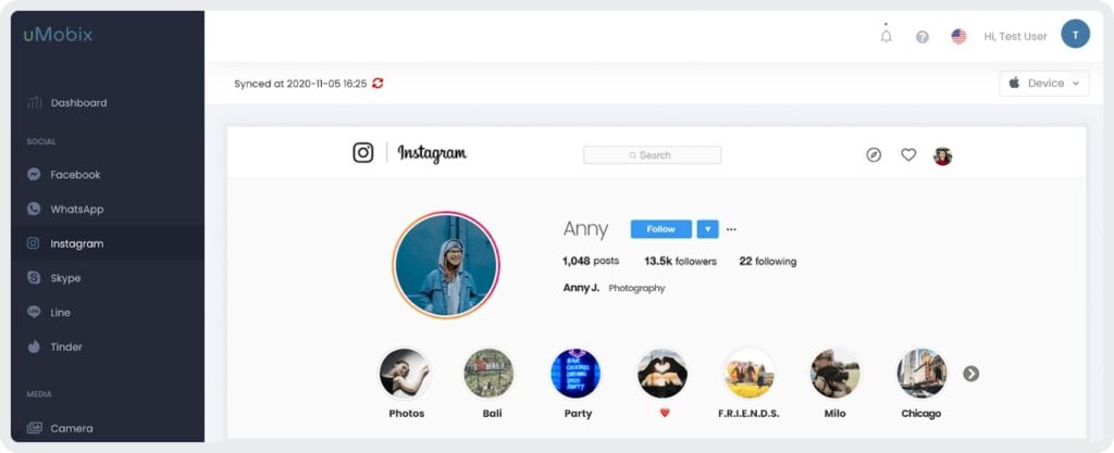 Instagram spy by uMobix - Opción de control parental de Instagram