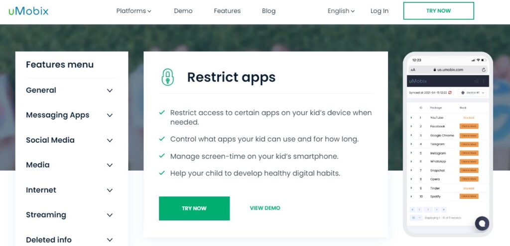 Restrict apps with uMobix