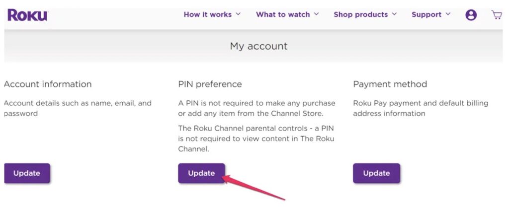 Preferencias de pin de Roku