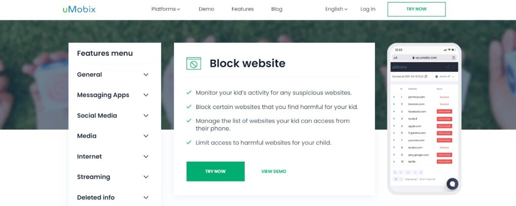 Block website with uMobix