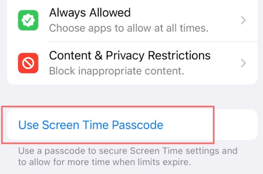 Codice di accesso allo screentime