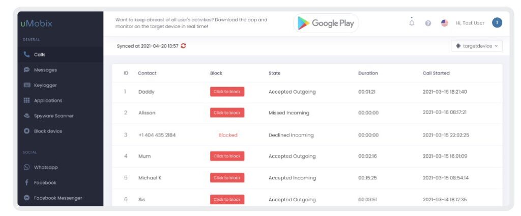 Restrict Calls feature by uMobix