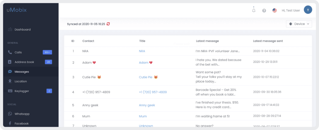uMobix Text Message Tracker Screenshot