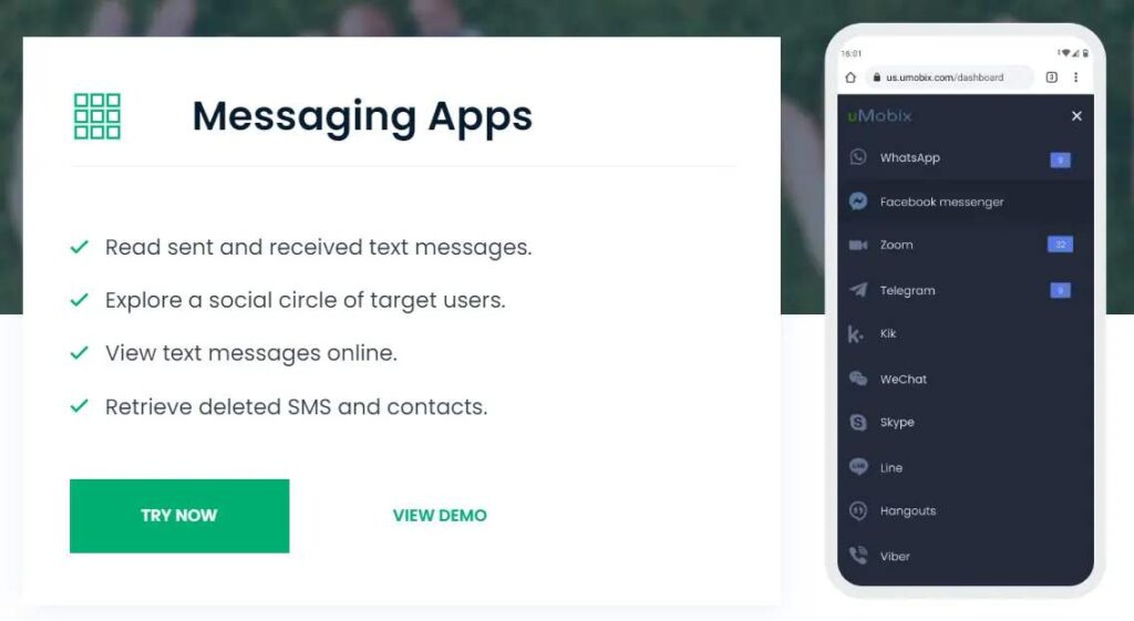 uMobix messaging apps tracker to track OTP use