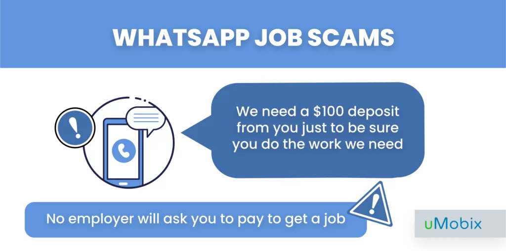 WhatsApp job scams - examples from uMobix