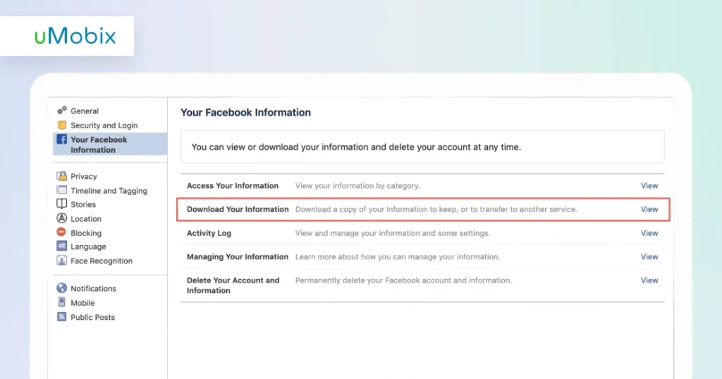 Comprobar los datos descargados de la configuración de Facebook