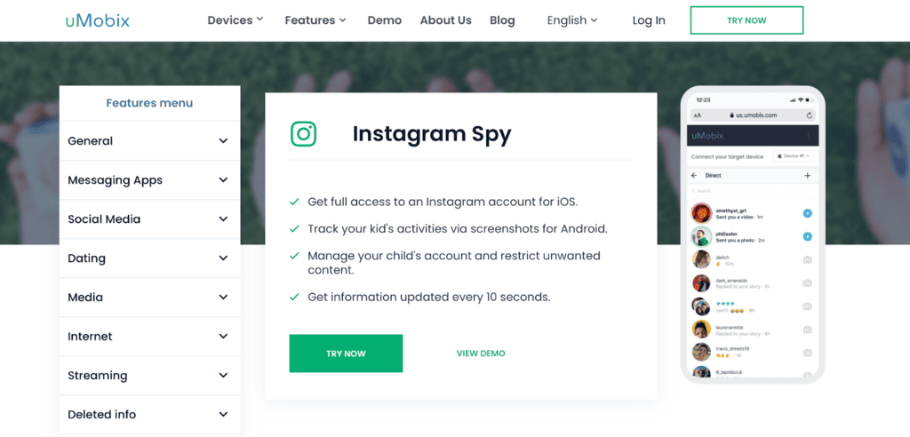 Instagram tracker – feature of the monitor for the iPhone by uMobix