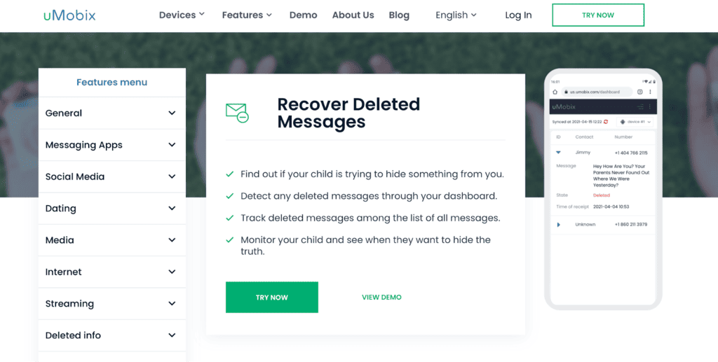 Seguimiento de información eliminada por uMobix - la mejor aplicación de seguimiento familiar