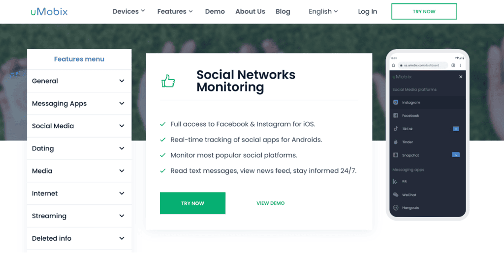 Social media tracker – feature of the monitor for the iPhone by uMobix