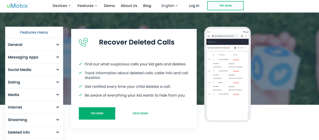 How to find deleted calls on Android with uMobix